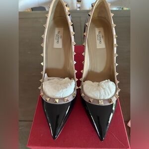 Valentino Black and Gold Studded Heels